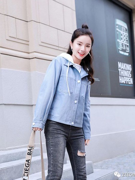 至感休闲装2021秋冬季蓝色连帽外套