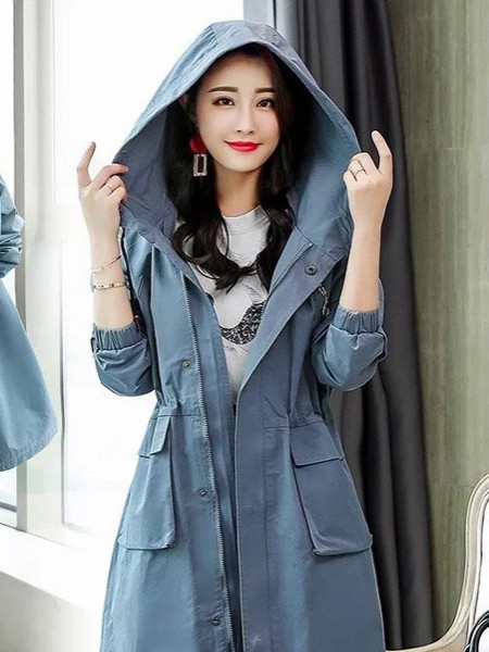 至感休闲装2021秋冬季蓝色连帽外套