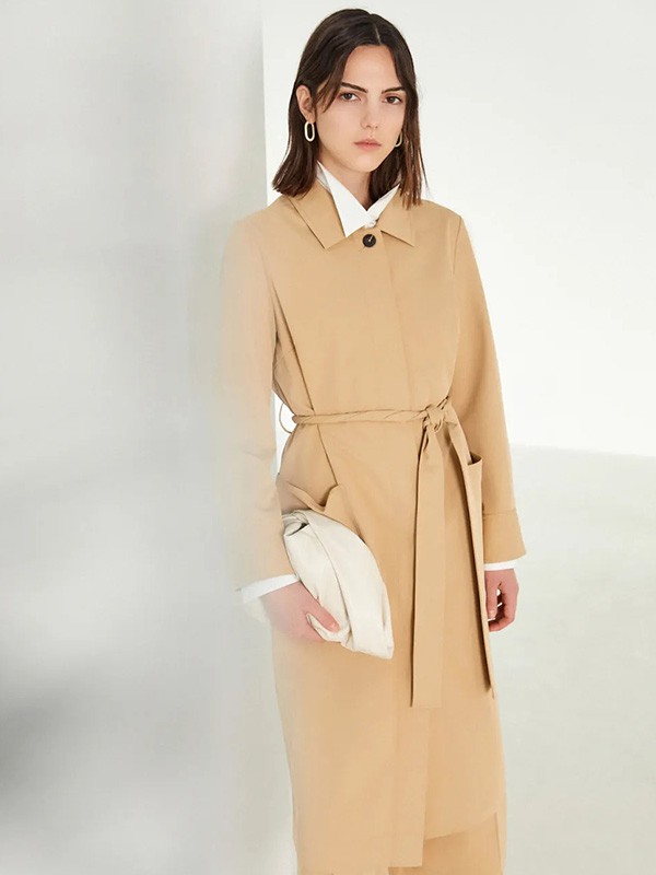 玛塞莉2021秋冬季卡其色纯色大衣