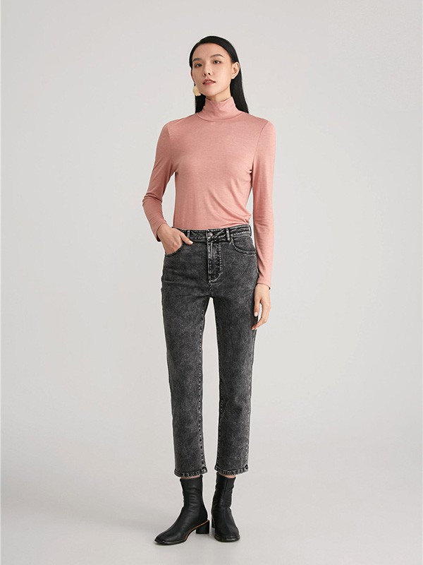 玛塞莉女装2021秋冬季粉色纯色针织衫