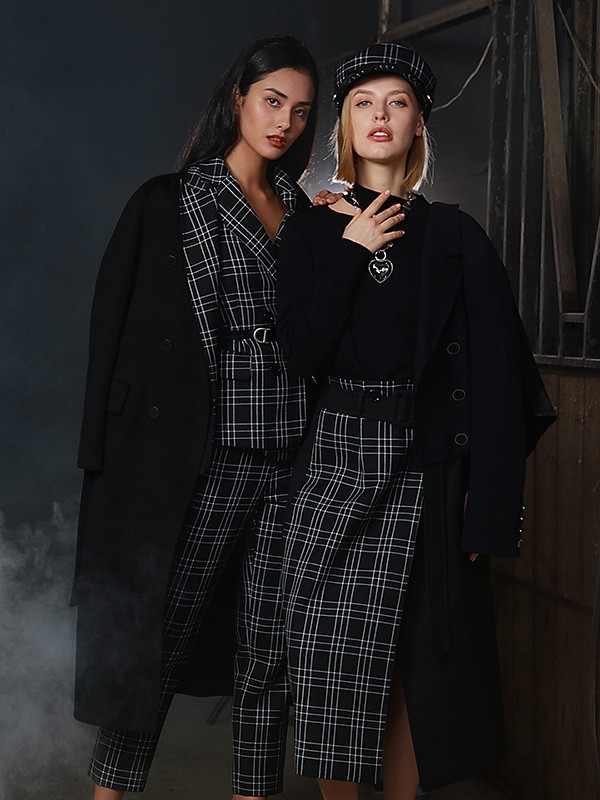 露·玛莉先2021秋冬季灰色格子半身裙