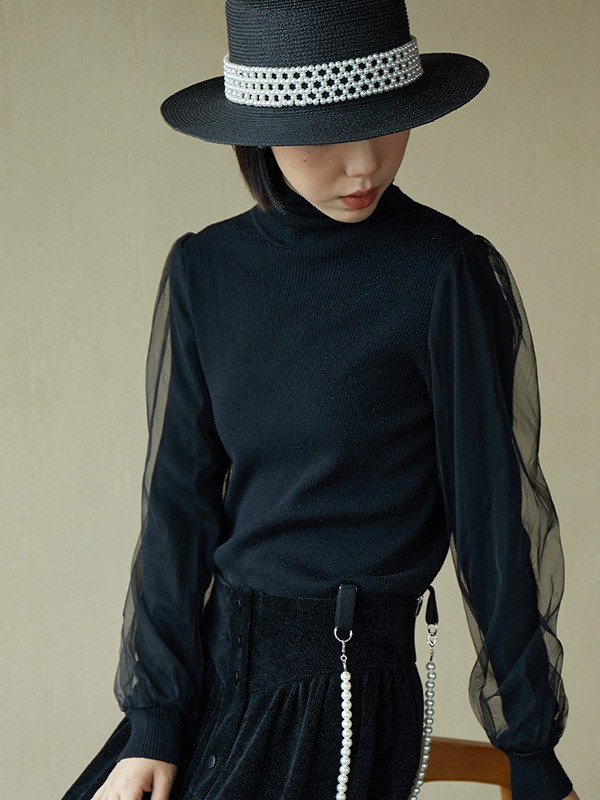 西町村屋2021秋冬季黑色纱网毛衣