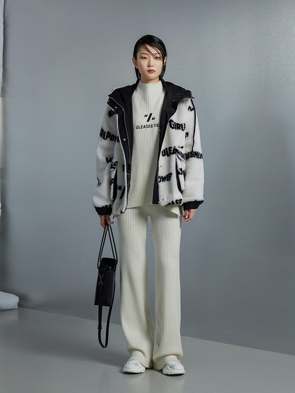 尤缇女装2021秋冬季白色纯色阔腿裤