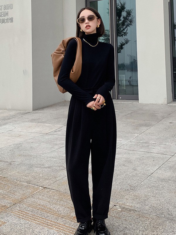 AUDREYWANG2021秋冬季黑色高领针织衫