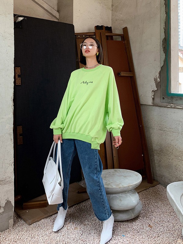 AUDREYWANG女装2021秋冬季绿色纯色T恤