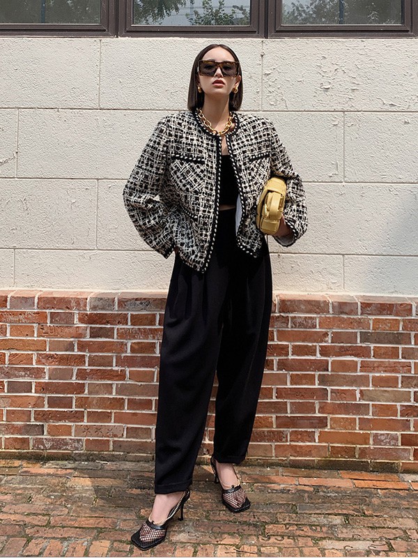 AUDREYWANG女装2021秋冬季白色印花外套