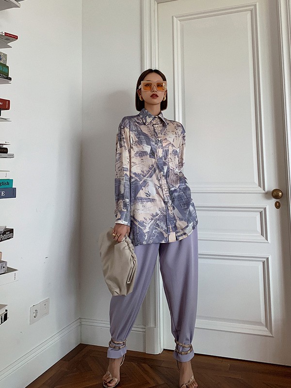 AUDREYWANG女装2021秋冬季紫色纯色西装裤