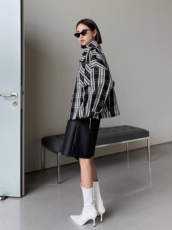 AUDREYWANG女装2021秋冬季黑色纯色短裙