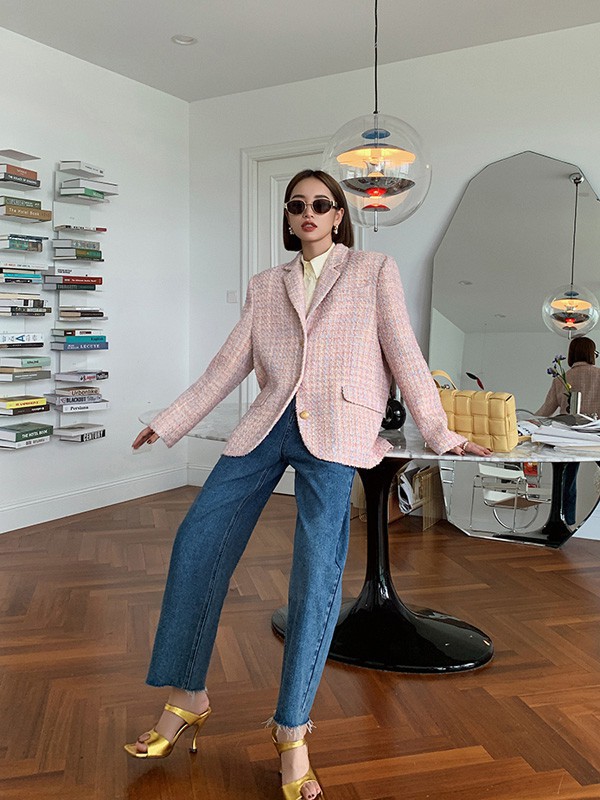 AUDREYWANG女装2021秋冬季藏蓝色纯色长裤