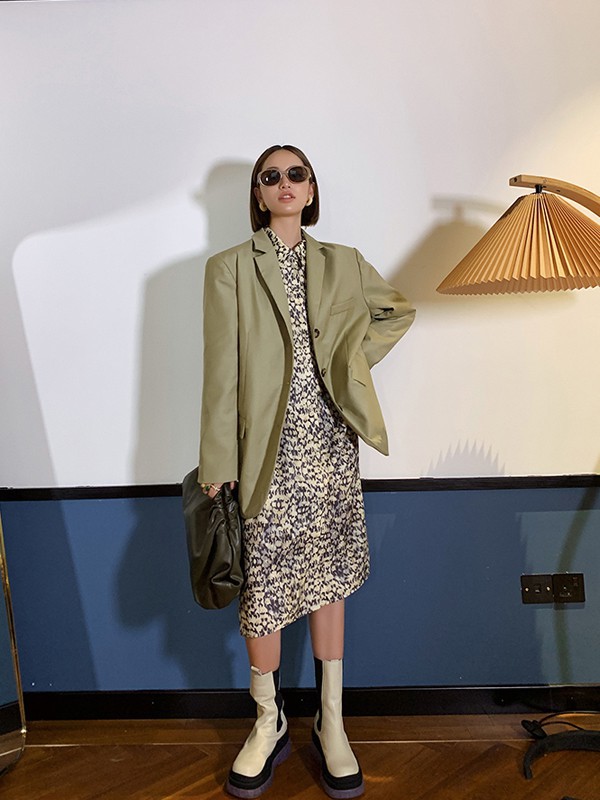 AUDREYWANG女装2021秋冬季白色波点连衣裙