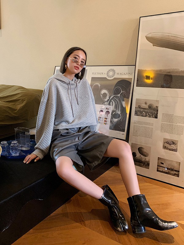 AUDREYWANG女装2021秋冬季灰色纯色卫衣