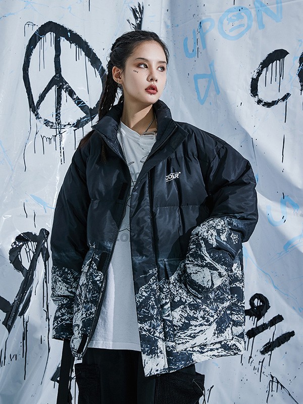 Codazzreet休闲装2021秋冬季黑色印花羽绒服