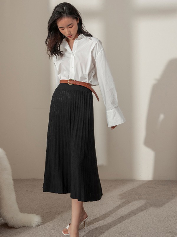 Kira&Yanng女装2021秋冬季黑色长款百褶裙