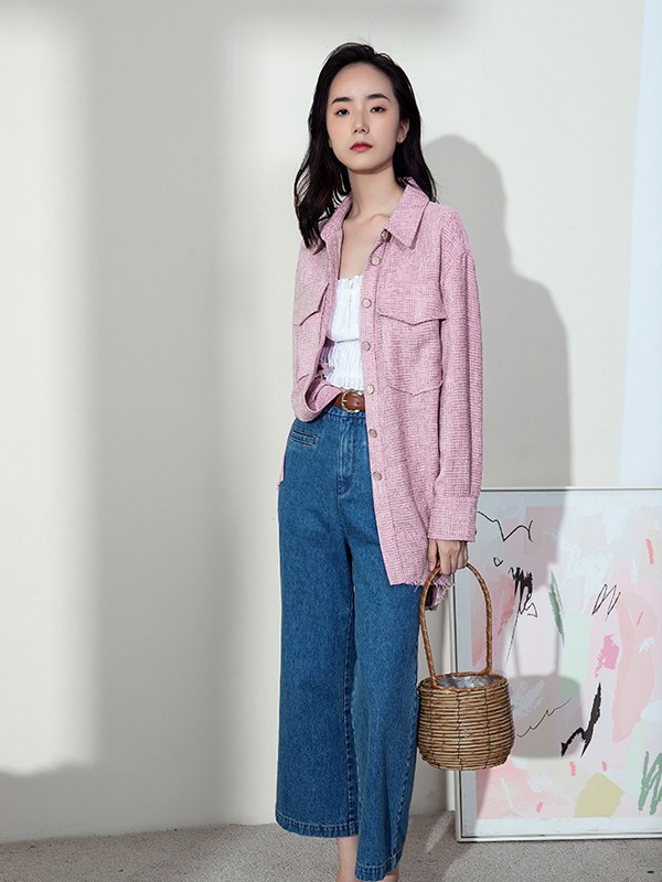 Kira&Yanng女装2021秋冬季藏蓝色纯色阔腿裤