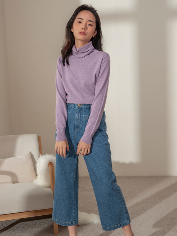 Kira&Yanng女装2021秋冬季紫色高领针织衫