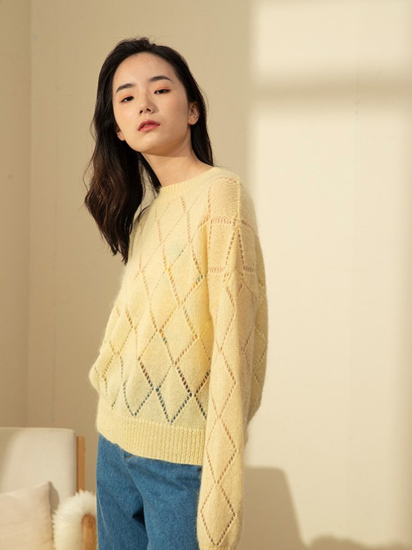 Kira&Yanng女装2021秋冬季黄色纯色毛衣