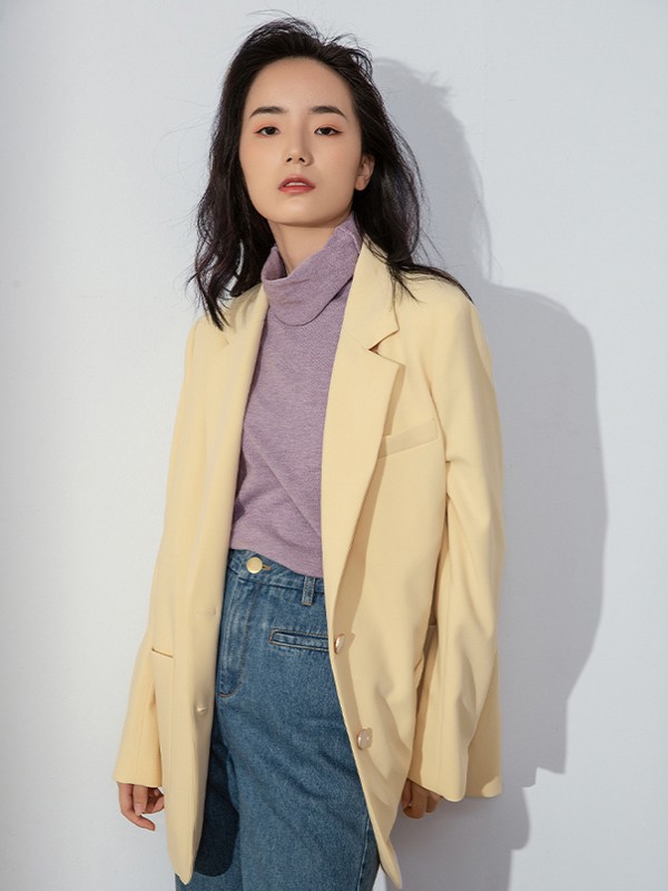 Kira&Yanng女装2021秋冬季黄色纯色西装