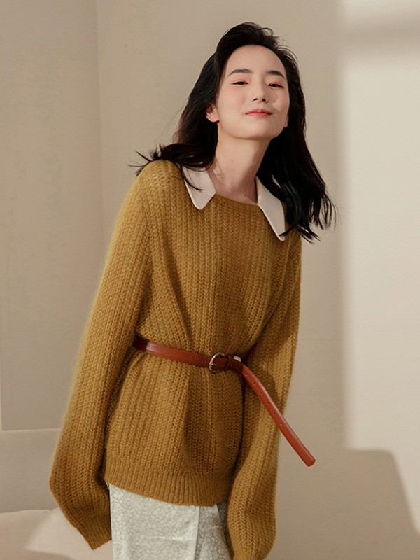 Kira&Yanng女装2021秋冬季棕色纯色毛衣