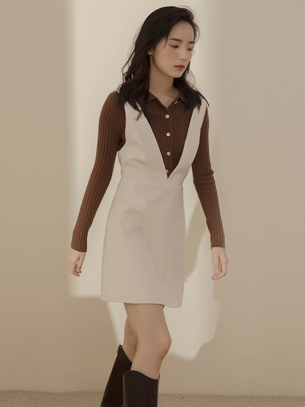 Kira&Yanng女装2021秋冬季白色纯色背带裙