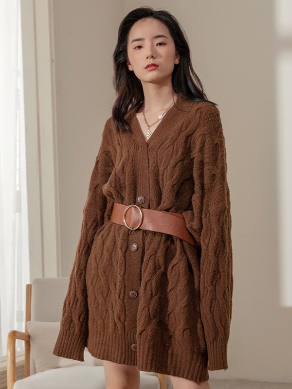 Kira&Yanng女装2021秋冬季咖啡色纯色毛衣裙