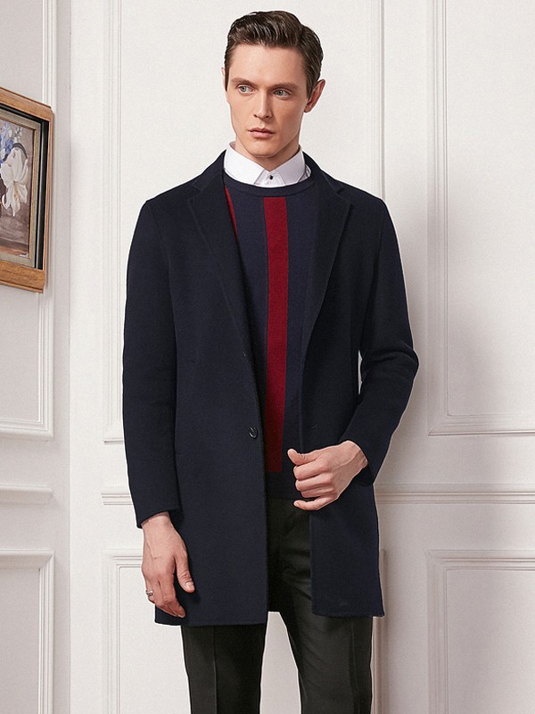 蓝戈瑞2021秋冬季黑色纯色大衣