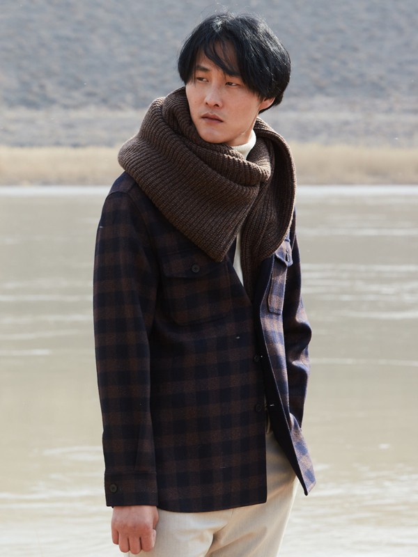 AIVIDICSTUDIO男装2021秋冬季咖啡色格子大衣