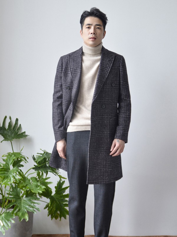 AIVIDICSTUDIO男装2021秋冬季棕色格子大衣