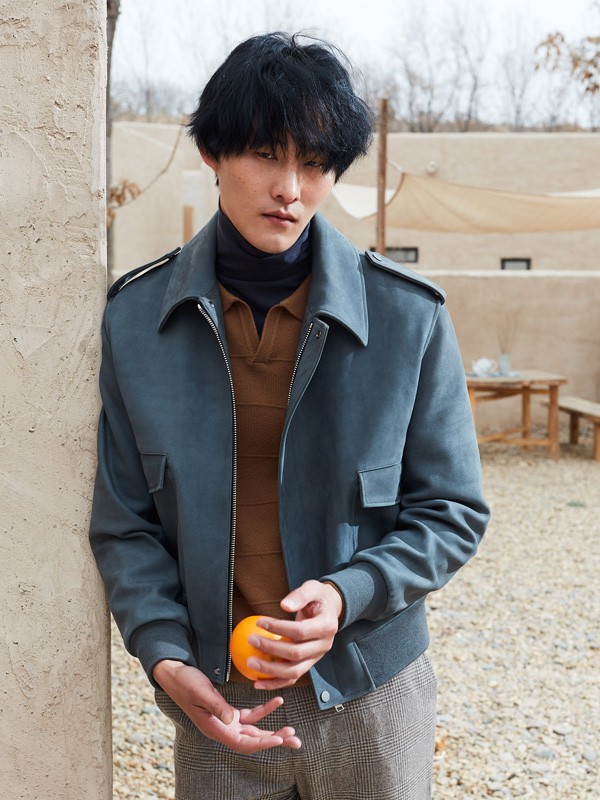 AIVIDICSTUDIO男装2021秋冬季蓝色纯色外套