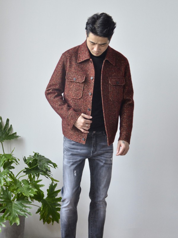 AIVIDICSTUDIO男装2021秋冬季酒红色纯色外套