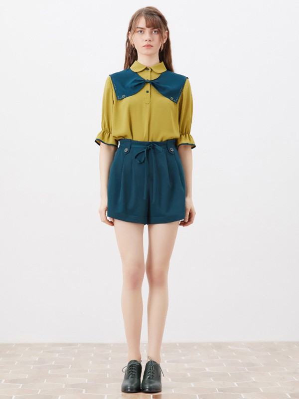 迪哈利女装2021春夏季墨绿色纯色短裤