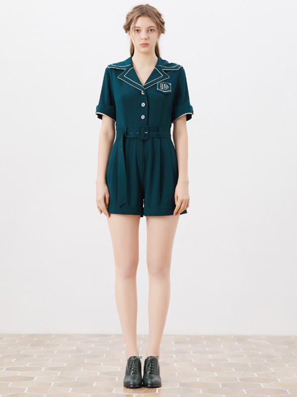 迪哈利女装2021春夏季墨绿色字母连体裤