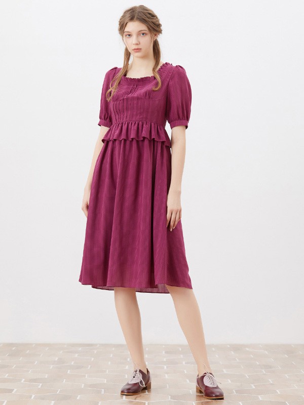 迪哈利女装2021春夏季粉色荷叶边连衣裙