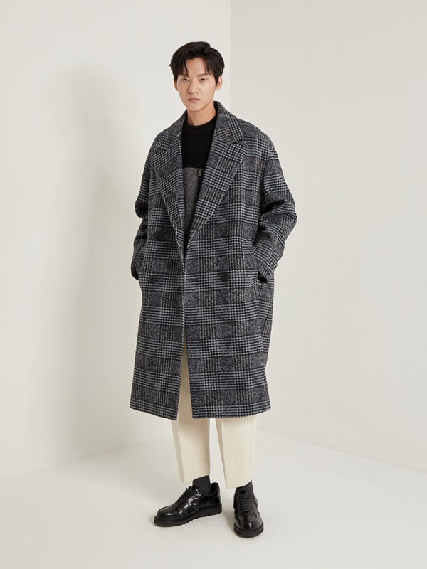 SYSTEMHOMME男装2021秋冬季灰色格子大衣