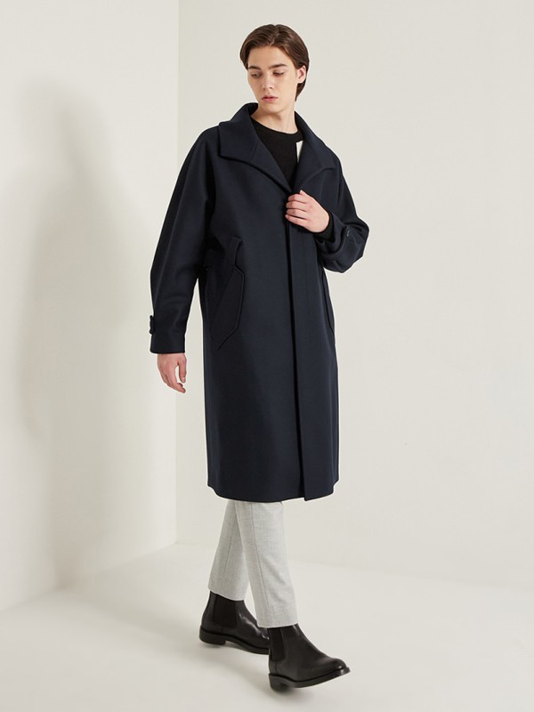 SYSTEMHOMME男装2021秋冬季黑色纯色大衣