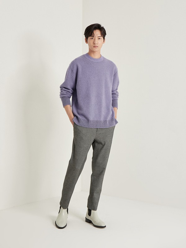 SYSTEMHOMME男装2021秋冬季紫色纯色针织衫