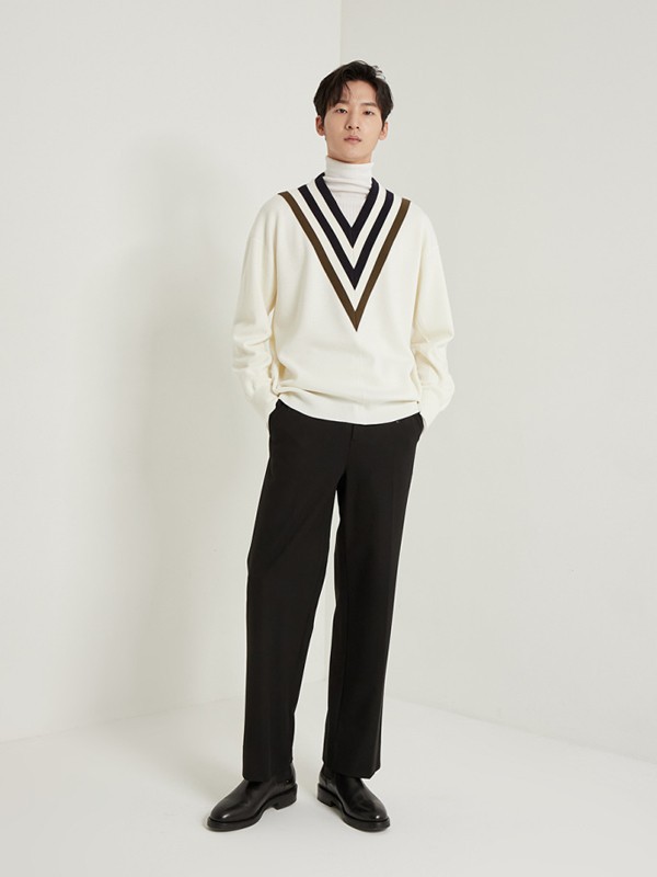 SYSTEMHOMME男装2021秋冬季白色印花毛衣