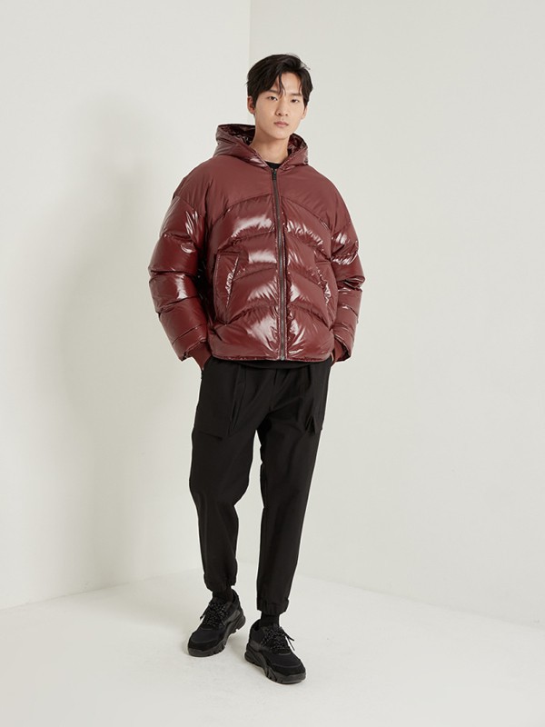SYSTEMHOMME男装2021秋冬季酒红色纯色羽绒服