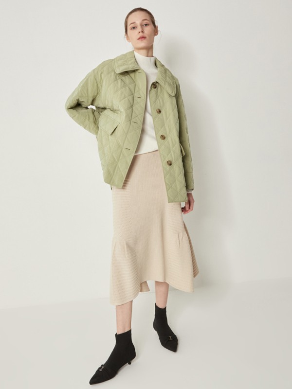 SYSTEMHOMME2021秋冬季绿色纯色大衣