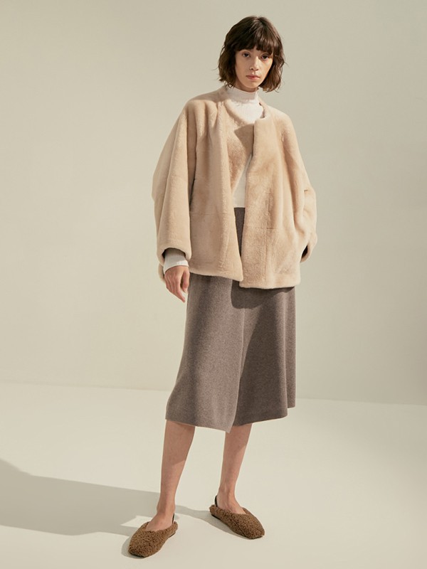 SYSTEMHOMME2021秋冬季咖啡色纯色半身裙