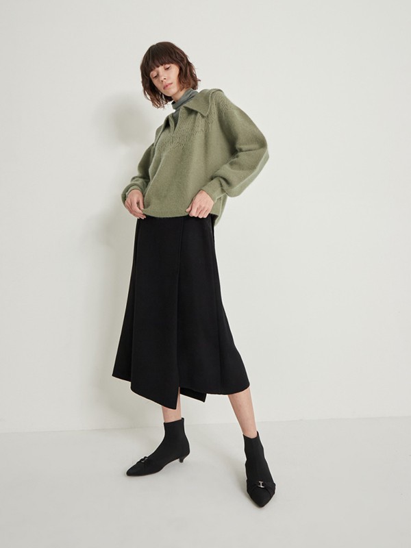 SYSTEMHOMME男装2021秋冬季黑色纯色百褶裙