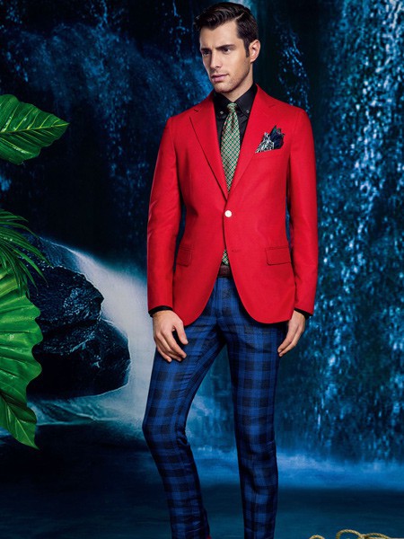 博布莱斯男装2021秋冬季红色纯色西装