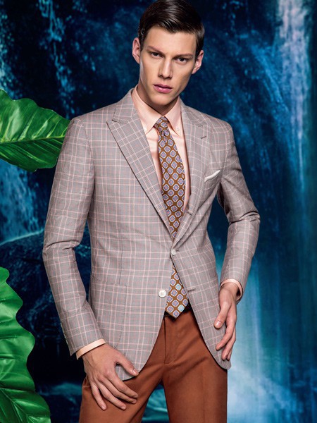 博布莱斯男装2021秋冬季灰色格子西装