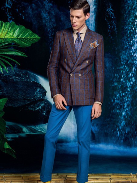 博布莱斯男装2021秋冬季蓝色纯色西装裤