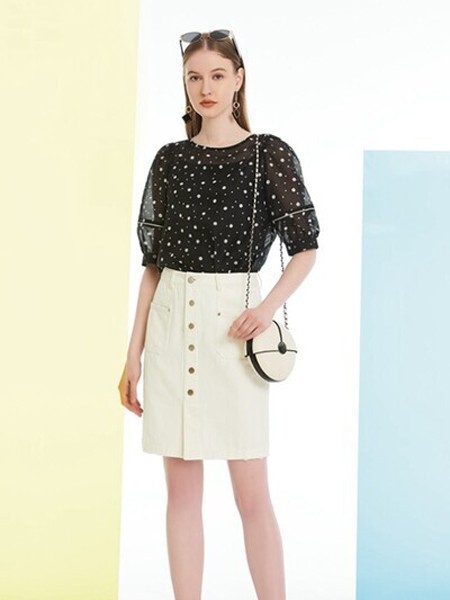 浪漫茜诗2021春夏季黑色波点雪纺衫