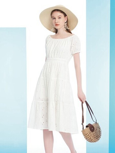 浪漫茜诗2021春夏季白色纯色连衣裙