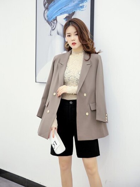 摩纳珂女装2021秋冬季灰色刺绣西装