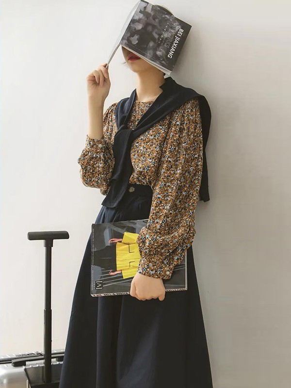 谜菲2021秋冬季棕色波点雪纺衫