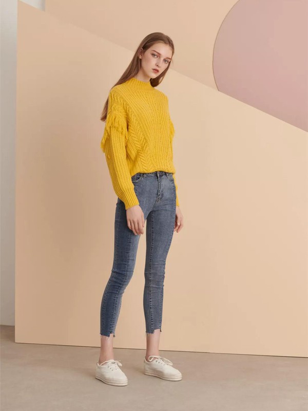 RealVision2021秋冬季黄色纯色毛衣