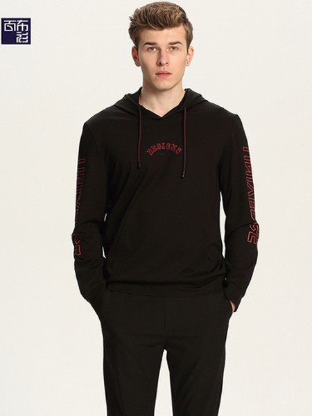 百布衫2021秋冬季黑色印花卫衣