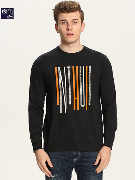 百布衫男装2021秋冬季黑色印花T恤